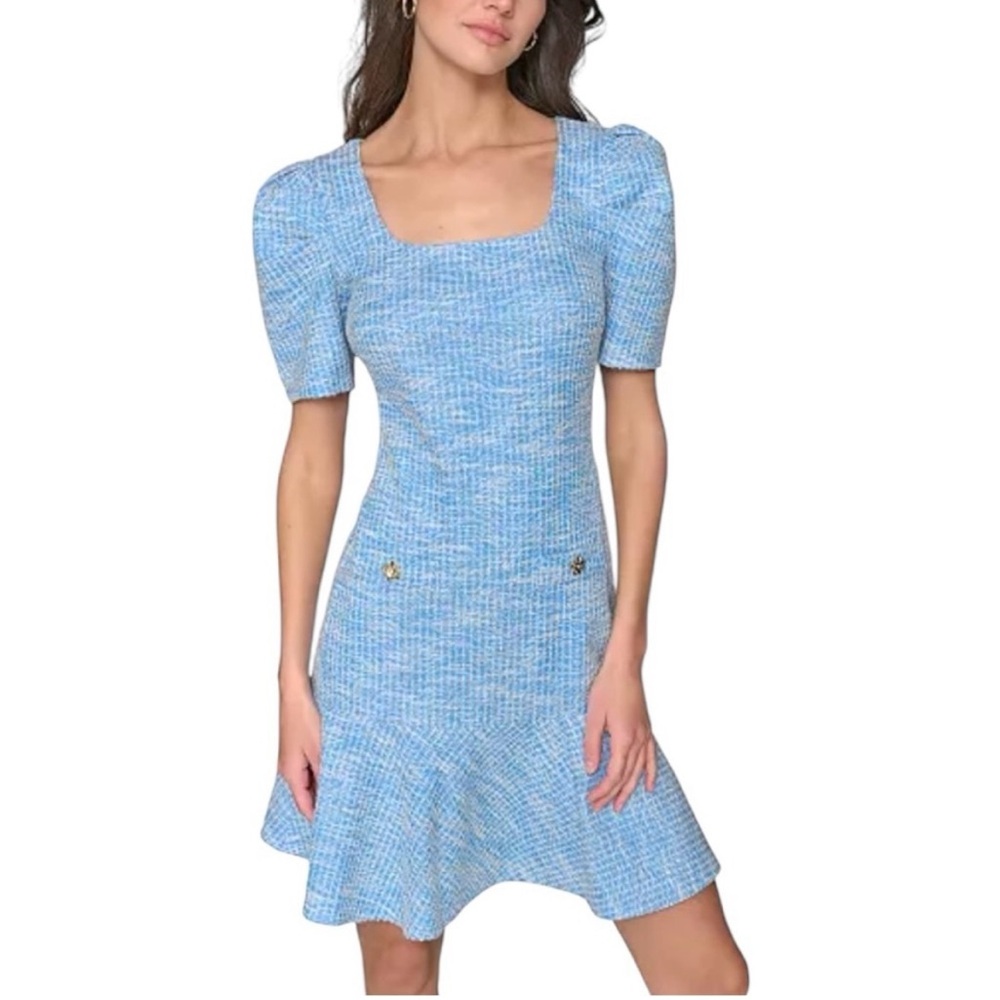 NWT KARL LAGERFELD PARIS BLUE TWEED SHEATH DRESS SIZE 14